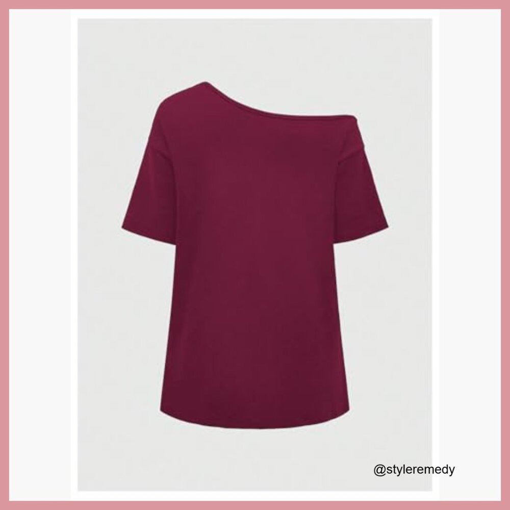 Off Shoulder Graphic Tee Polyester Blend Loose Fi… - image 2